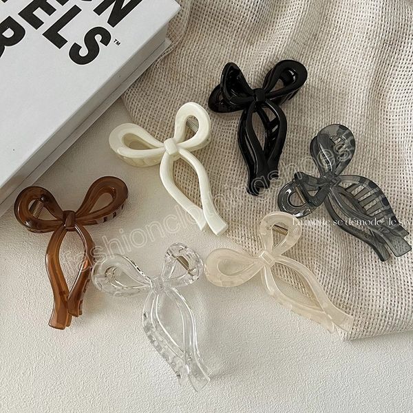 

women hair claw for girls korean simple barrette ponytail bow large hair crab clips hair accessories, Slivery;white