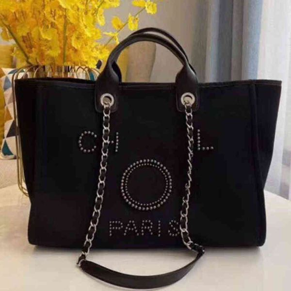 

fashion women's luxury evening bags brand ch handbags pearl tote canvas beach bag designers female portable shoulder large capacity big, Black;red