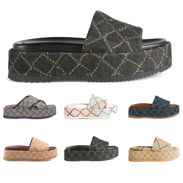 

2022 men women platform slide sandal luxury designer brick red slipper black and ivory popular fashion canvas slides slippers
