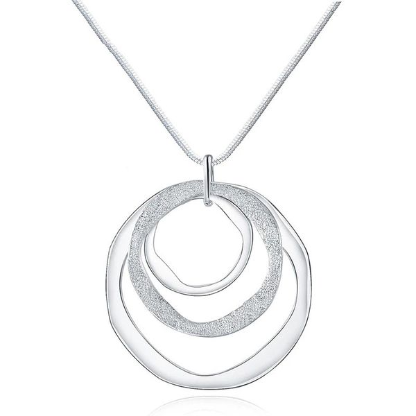 

925 sterling silver three circle pendant chain frosted necklace for women fashion wedding party charm jewelry