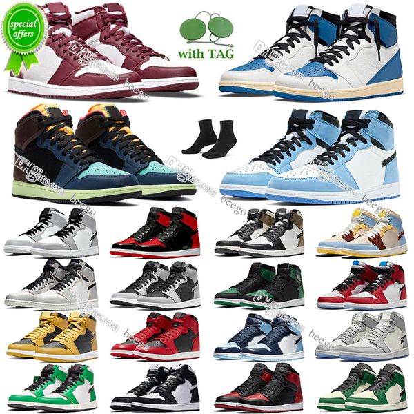 

junmpman 1 1s unc high basketball shoes women men for og bordeaux university blue travis fragment bred light smoke grey sneaker sneakers, Black