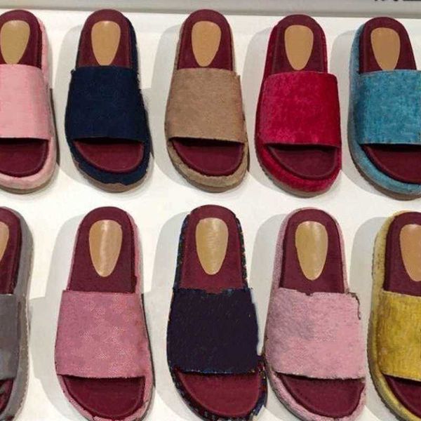

ladies platform slippers thick-soled scuffs high leak-toe sandals fabric gold silk embroidered slippers color-blocking indoor beach, Black