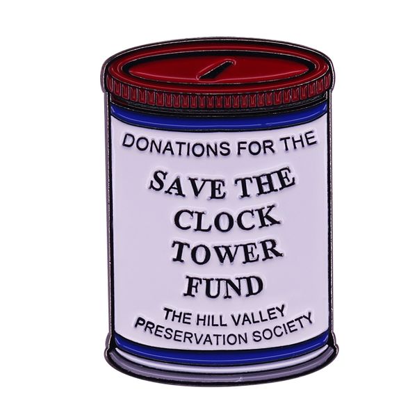

save the clock tower fund enamel pin coin bank brooch donations the hill valley donations jewelry, Blue
