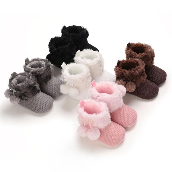 

focusnorm 5 colors autumn winter baby girls boys boots solid fur balls hood mid calf height flat with heel baby shoes 0-18m258x, Black;grey