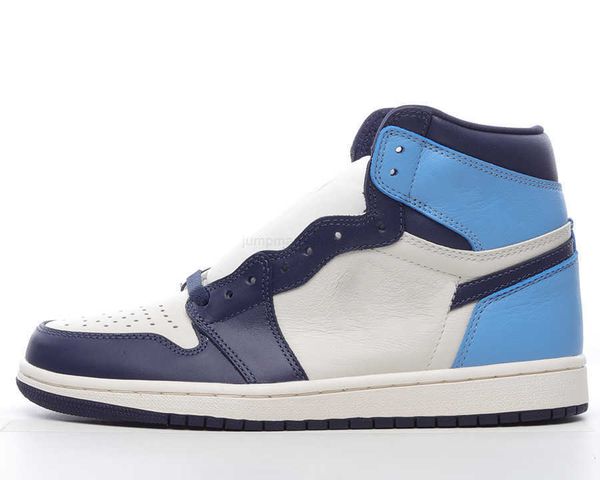 

boots authentic jumpman 1 high og shoes sail obsidian university blue sports outdoor sneakers with original box, Black