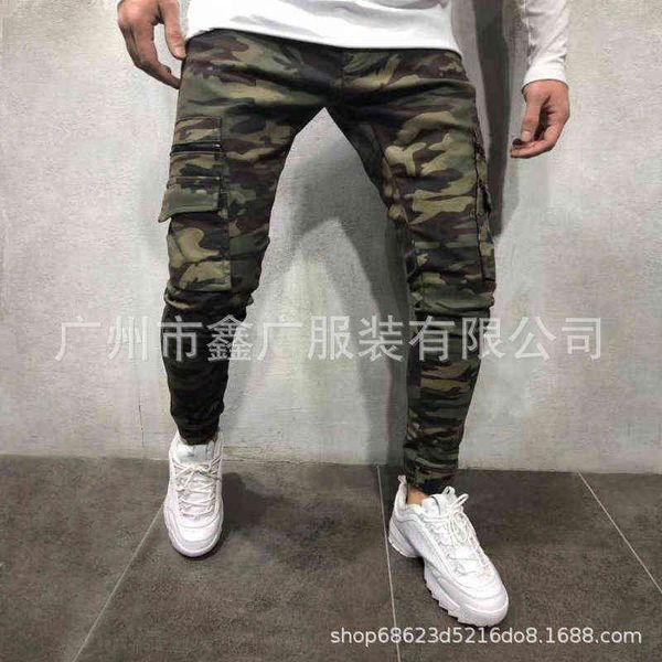

2022 men's jeans camouflage elastic pen bag leggings l0021, Blue
