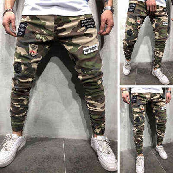 

selling new men's jeans badge elastic slim fit tight ankle camouflage leggings, Blue