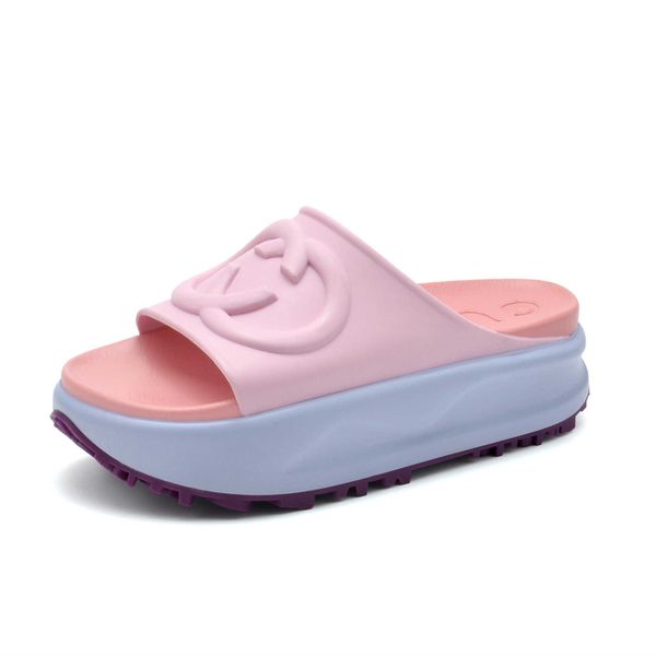 

ladies slippers summer new roman style color matching ripple thick sole heightening casual one word sandals outer wear beach non-slip, Black