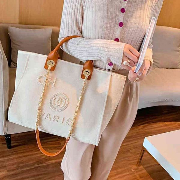 

fashion women's luxury handbags beach bags brand ch designers pearl tote canvas evening bag ladies girl backpack female portable large