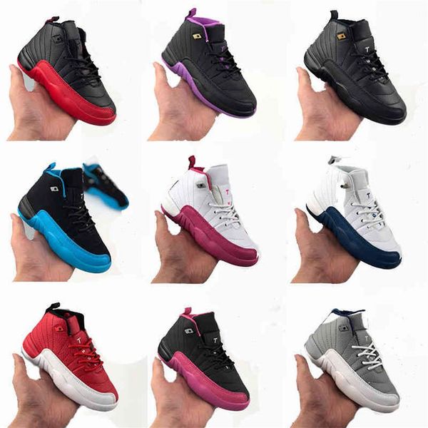 

kids basketball shoes 12 12s xii taxi dark grey vivid pink french blue gym red the master flu game children kids girls sneaker 6c-235q, Black