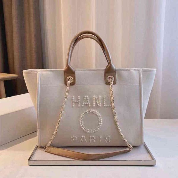 

fashion women's luxury handbags evening bags brand ch pearl tote canvas beach bag female portable large capacity big handbag designers