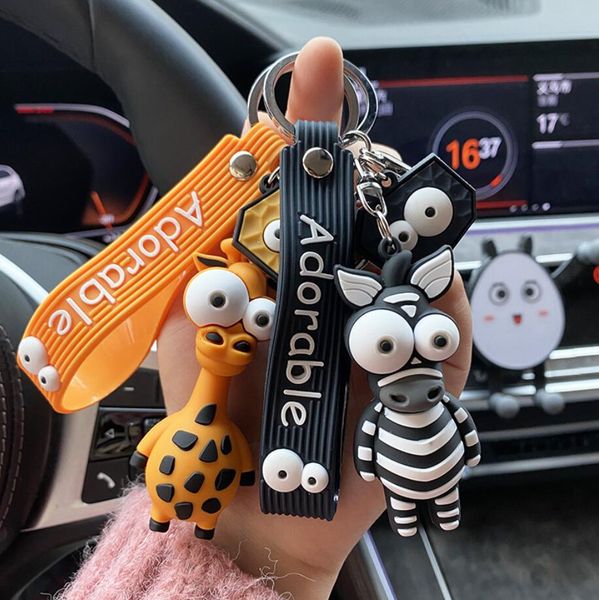 

cartoon key chain pvc zebra giraffe funny toy keychain car key ring birthday gifts for children women bag charms cool, Silver