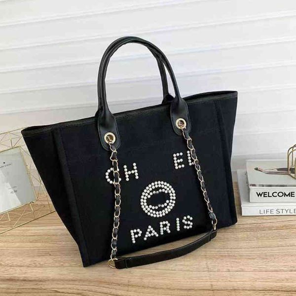 

luxury women's fashion handbags evening bags brand ch pearl tote canvas beach bag designers female portable large capacity big handbag