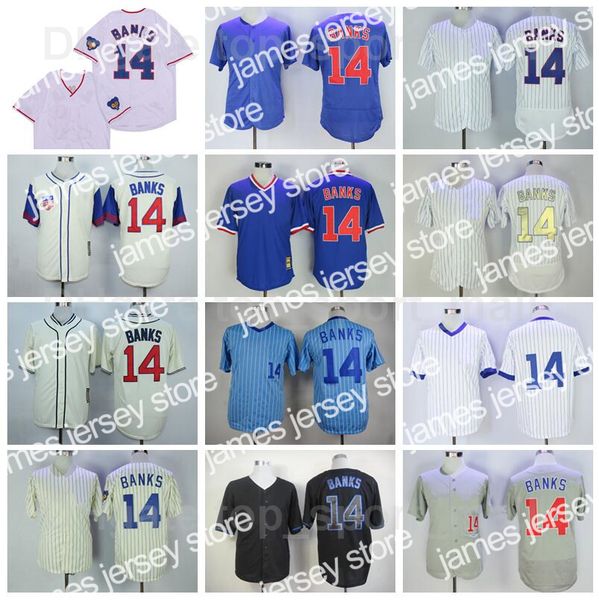 

new retro 1909 1929 1942 1968 vintage baseball 14 ernie banks jersey 1969 1988 1990 1994 retire cooperstown cool base pinstripe pullover blu, Blue;black