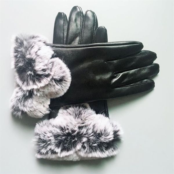 

23cm 10cm fashion black leather gloves women men outdoor sports winter warm luxury glove five fingers covers241b, Blue;gray