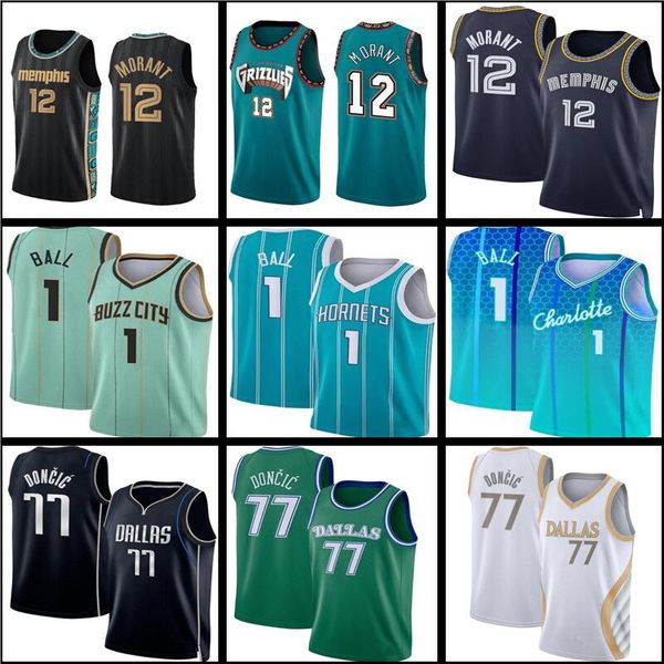 

12 ja morant dalla maverick luka doncic jersey lamelo ball basketball 20 1 77 2022 memphises city mark grizzlie charlottes 3 terry rozier, Black;red