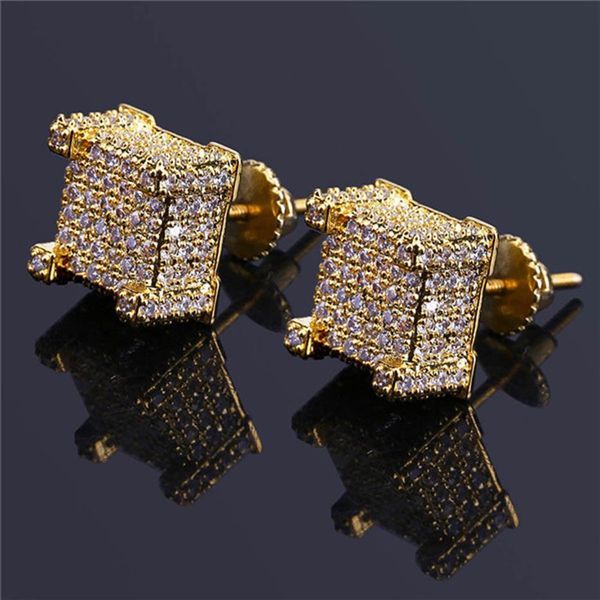 

fashion screw back cz earrings stud men brand designer hiphop jewelry gold silver zircon pierced ear stud jewellry whole gift277r, Golden;silver