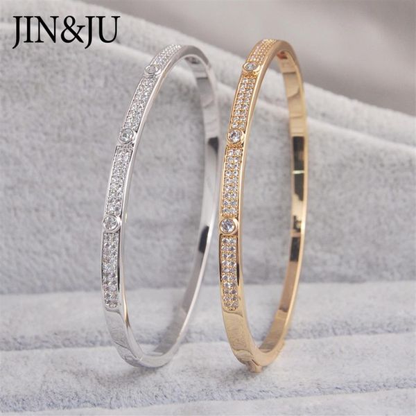 

jin&ju gold color charm bracelets&bangles for women birthday gift copper cubic zirconia cuff braclet femme dubai fashion jewelry 2296z, Golden;silver