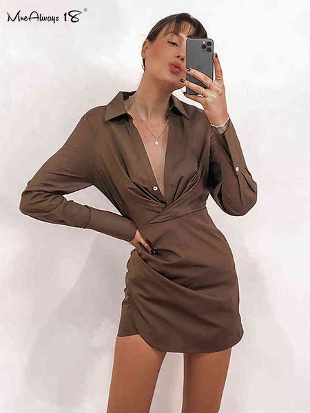 

mnealways18 vintage brown slim irregular dress women long sleeve short shirts dresses pleated across robe autumn dress 2022 t220819, Black;gray