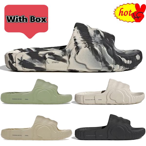 

summer with box adilette 22 slide beach designer sandals men women slippers black grey magic lime st desert sand bone white luxury shoes fli