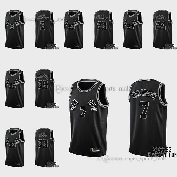 

printed 2023 new basketball jerseys 7 josh richardson 23 zach collins 24 devin vassell 33 tre jones 35 romeo langford 3 keldon johnson, Black;red