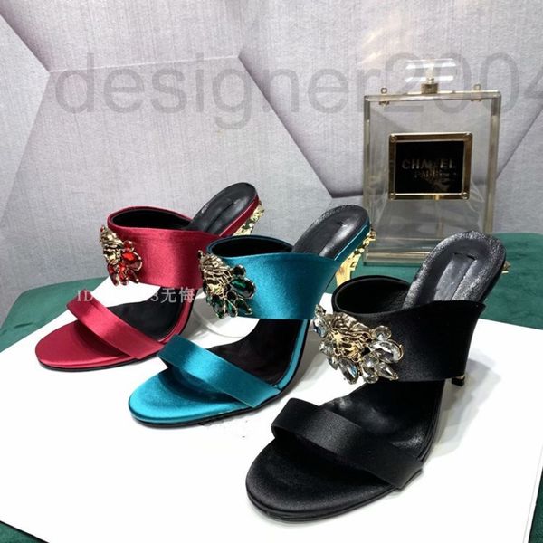 

slippers designer high heel sandals for women 2022 summer new open toe leather flip flops medusa rhinestones wear thin heels 35c2, Black