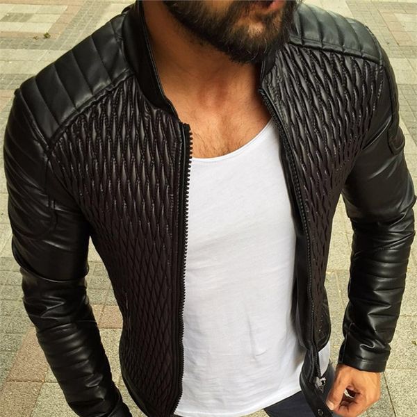 

fashion men leather jacket spring autumn casual pu coat mens motorcycle leather jacket male solid color slim outerwear s-3xl 220822, Black