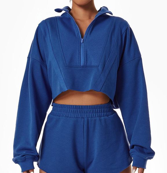 

yoga outfits pullover half zip hooded fitness cotton polyester fabric moisture wicking breathable loose stand collar sport joggers for women, White;red