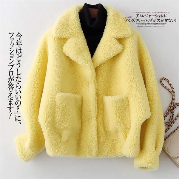 

autumn winter women fur coat 2022 haining faux fur coat women's short sheep shearling coat women's korean suit collar parkas 22082, Black