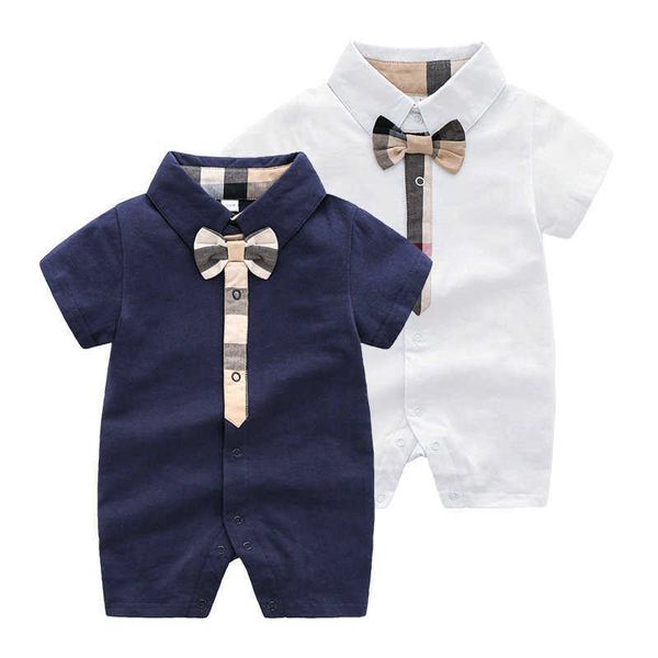 

fashion all-match baby romper pure cotton baby clothes knitted short-sleeved gentleman newborn baby clothes summer closed file full moon, Blue