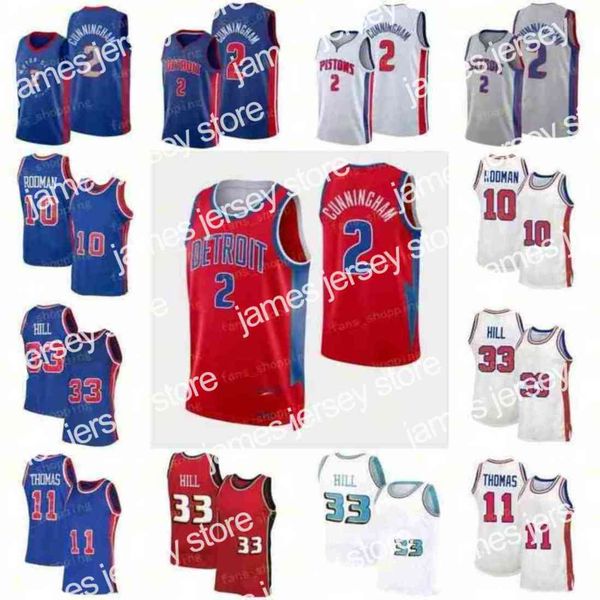 

new cade 2 cunningham detroits grant 33 hill basketball jerseys isiah 11 thomas dennis 10 rodman 75th anniversary city retro blue white jers, Black;red