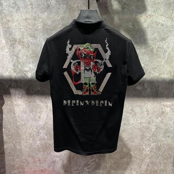 

rhinestone fashion polo cartoon diamond casual polo homme streetwear, White;black