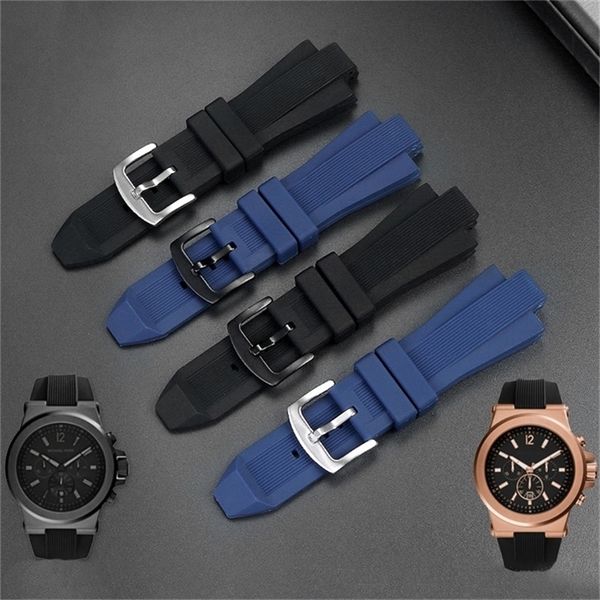 

for mk series mk8184 mk8152 mk9020 mk8730 mk8761 8295 8296 8445 rubber watchband convex silicone 29x13mm mens strap black blue 220819, Black;brown