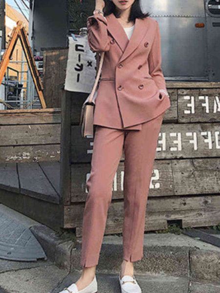 

elegant fashion women business trousers suit office slim vintage formal blazer pantsuits femme workwear clothes two pieces set j220813, White;black