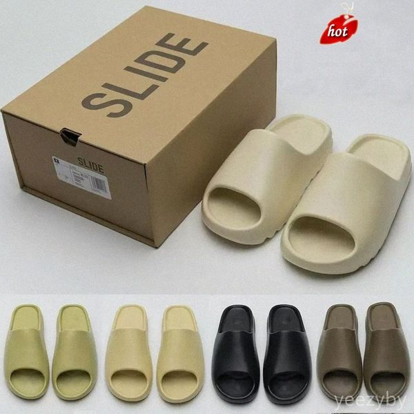 

2023 foam runner designer slides slippers shoes eva rubber desert sand brown flat beach west men women bone pattern graffiti onyx pure sanda, Black