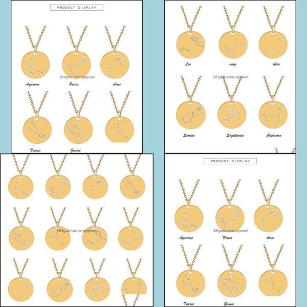 

pendant necklaces 12 constellation necklace crystal zodiac pendants fashion jewelry will and sandy stainless steel coin drop vipjewel dh1if, Silver