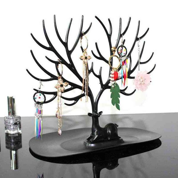 

deer earrings necklace ring pendant bracelet jewelry display stand tray tree storage racks organizer holder make up decoration, Black;white