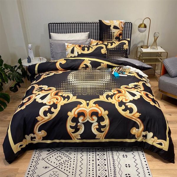 

luxury gold designer  bedding sets 4pcs set printed silk  size duvet cover bed sheet fashion pillowcases fast ship318k