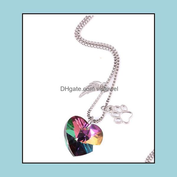 

pendant necklaces heart crystal necklace glass color paw for lover wings hollow dog claw drop delivery 2021 jewelry pendants vipjewel dhiox, Silver