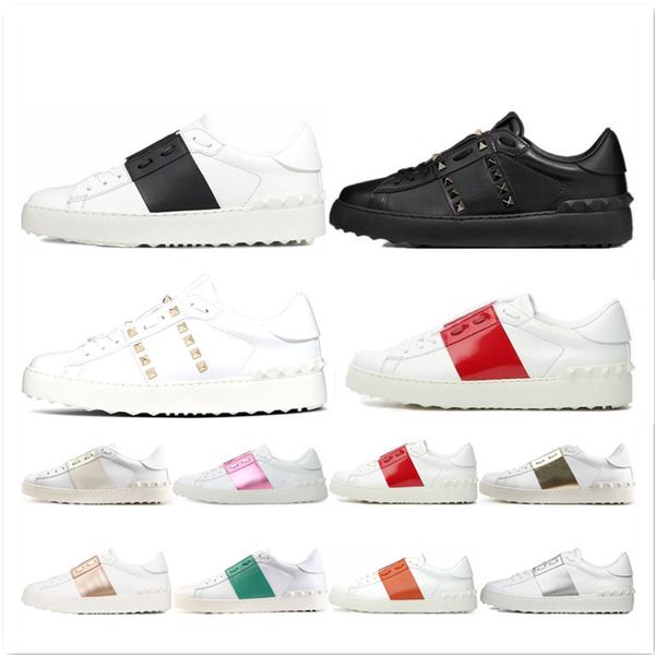 

leather fashion men women casual shoes white red golden triple black open low outdoor shoe