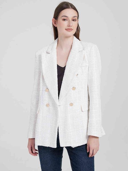 

wxwt women solid tweed double breasted blazer jacket long sleeve pockets outerwear female spring new cd8395 j220813, White;black