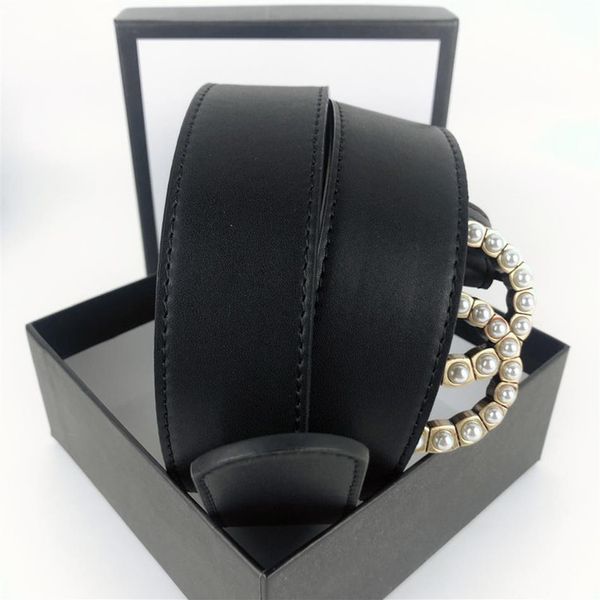 

fashion womens men designers belts leather black bronze buckle classic casual pearl belt width 3 8cm with box258c, Black;brown