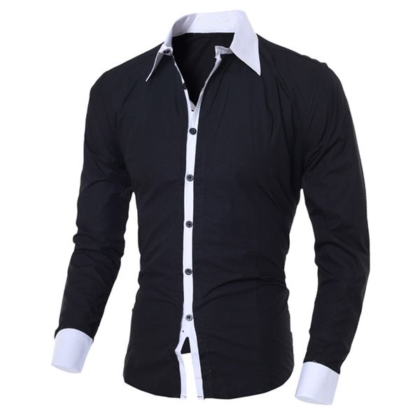 

business black white shirt style fashion personality men's casual slim lapel casual male clothinglong-sleeved shirt blouse 220822, White;black