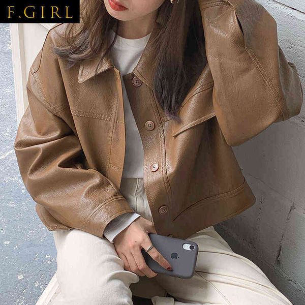 

new women spring autumn black faux leather bomber jackets button up basic short coat turn-down collar motor biker jacket t220810