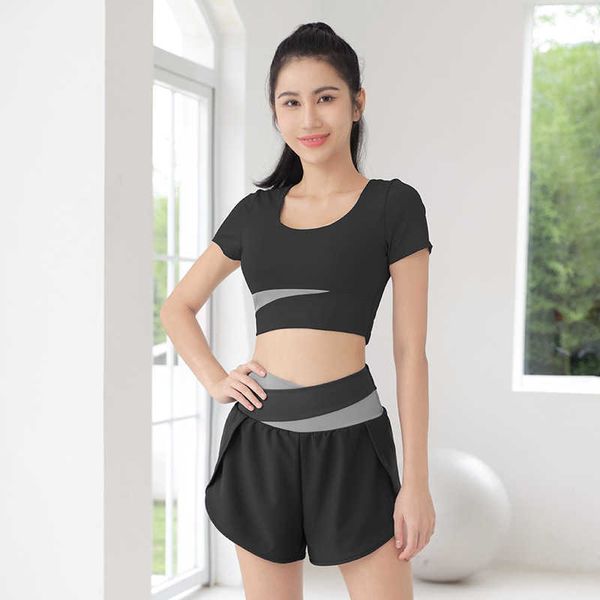 

outdoor fitness suit naked feeling no trace sports summer color matching quick drying breathable and slim yoga, Black