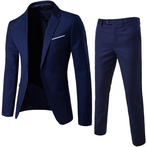 

2pcs set plus size men suits solid color long sleeve lapel slim button business suit autumn wedding blazer sets 220822, White;black