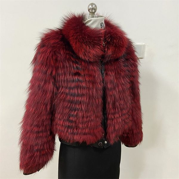 

womens fur faux winter natural silver coat jackets for women short real leather clothes with luxury collar warm woman 220829, Black