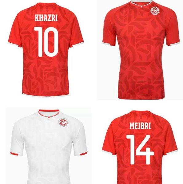 

tunisia customized 22-23 thai quality soccer jerseys shirts wear national team home football shirt custom wear 10 khazri 14 mejbri 12 maalou, Black;yellow