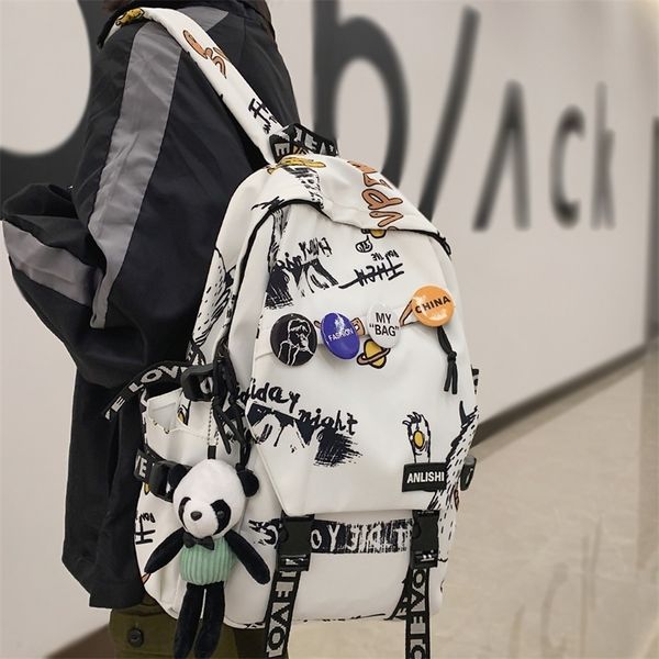 

school bags women men graffiti pattern trendy backpack lady travel badge ba 220823