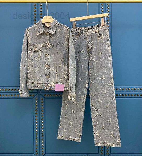 

women's knits & tees designer early autumn new double g full printed heavy industrial letters jacquard street jeans jacket straight tub, White